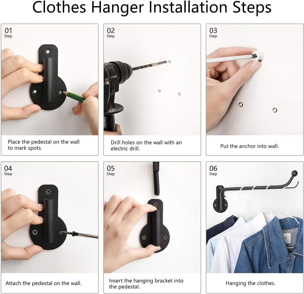 Mkono Wall Mounted Drying Rack Laundry Hook with Swing Arm Valet Rod 2 Pack