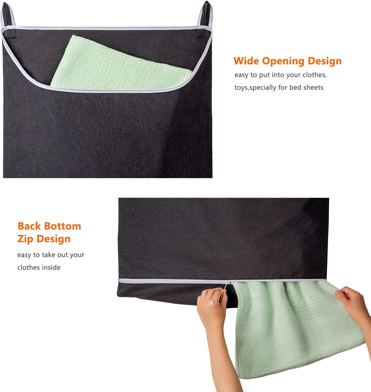 SAVERHO Black Hanging Laundry Hamper Bag, XL Door Hanging Hamper with Large Opening Laundry Hamper Storage Bag Large Size 36X22 Inch (Black)