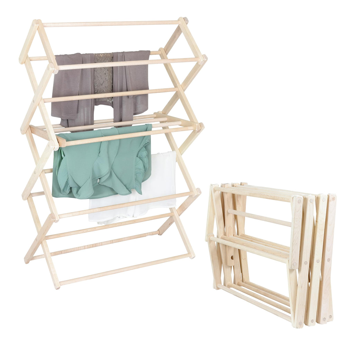 Pennsylvania Woodworks Premium American Maple Clothes Drying Rack - Handcrafted in Pennsylvania - Solid Wood Construction, Collapsible, Eco-Friendly Laundry Solution (Large)