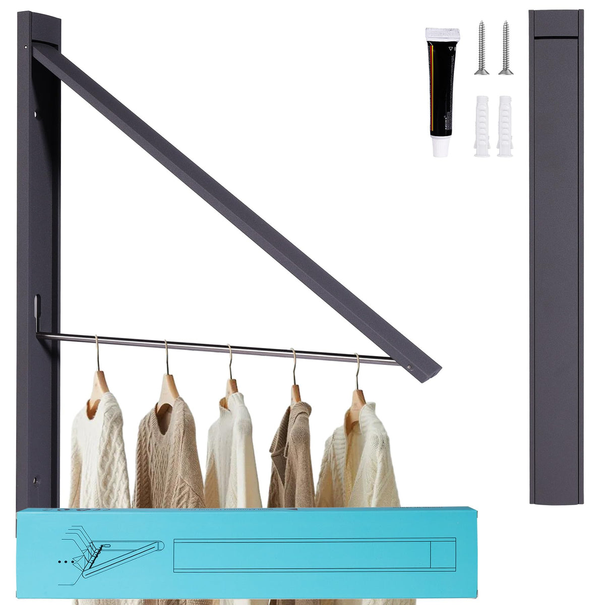 Ithywat Retractable Clothes Drying Rack,Space Saver Wall Mounted Folding Hanger for Laundry Room,Closet Storage Organization,Easy Installation Aluminum Dryer White
