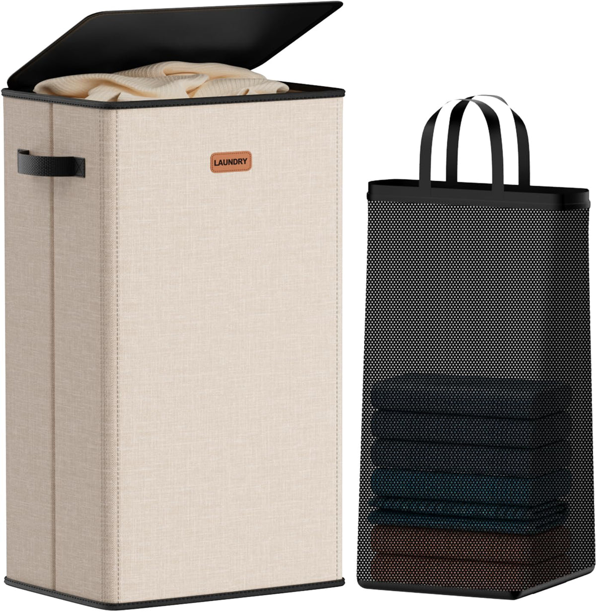 Laundry hamper 3 Section, XL Clothes Hamper with Lid & Inner Bag