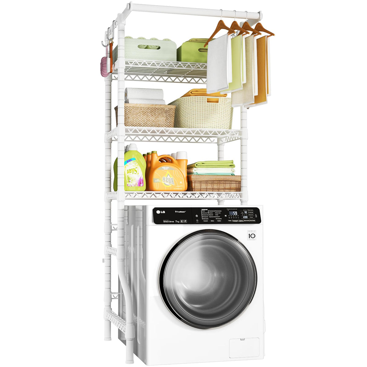 Ulif U11 Over Washer and Dryer Shelves, 3 Tiers Laundry Room Storage and Organizer Standing Shelf, Metal Freestanding Clothes Drying Rack, 33.9" W x 19.7" D x 77.6" H, Black