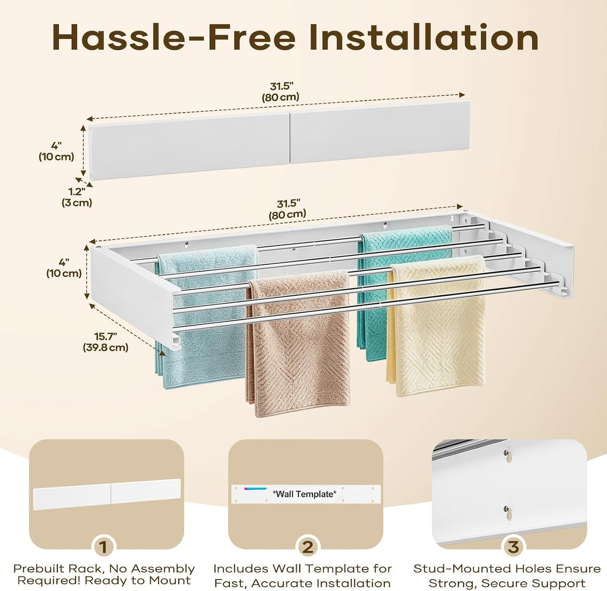 Laundry Drying Rack 31.6", Wall Mounted Clothes Drying Rack Foldable