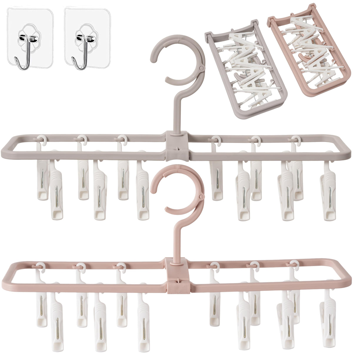 Clothes Drying Racks 2Pack Small Folding Portable Hangers with 12 Clips