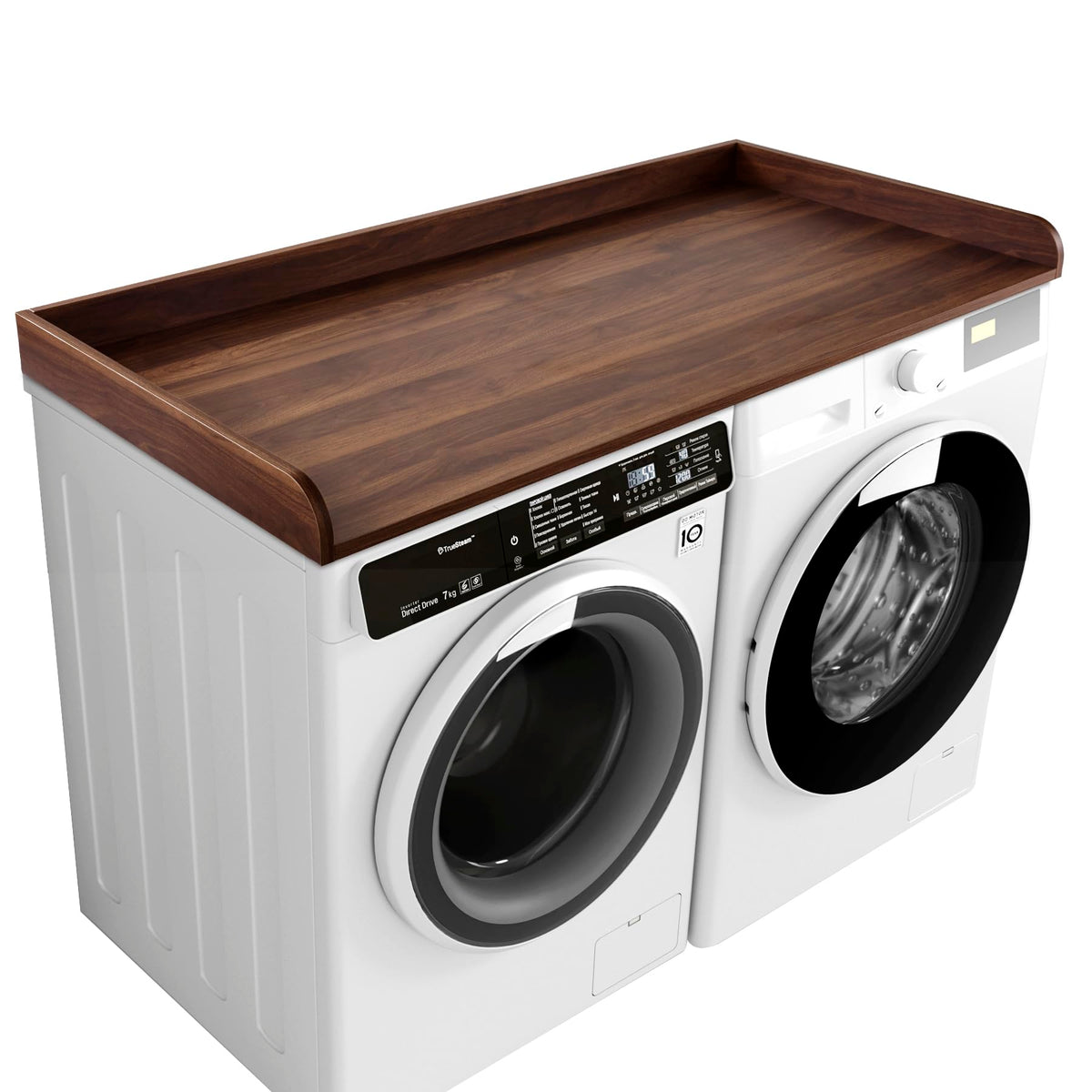 Kaboon Washer Dryer Countertop 58" x 28" Extra Large Version, Melamine Countertop with 3.5" Edge Rails, Laundry Room Organization, Dark Walnut