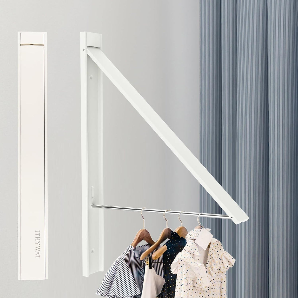 Ithywat Retractable Clothes Drying Rack,Space Saver Wall Mounted Folding Hanger for Laundry Room,Closet Storage Organization,Easy Installation Aluminum Dryer White