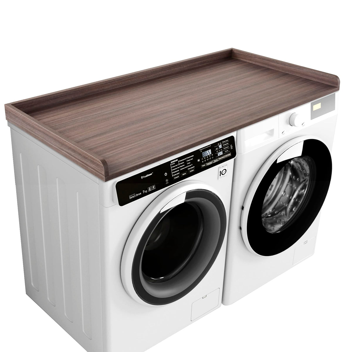 Kaboon Washer Dryer Countertop 58" x 28" Extra Large Version, Melamine Countertop with 3.5" Edge Rails, Laundry Room Organization, Dark Walnut