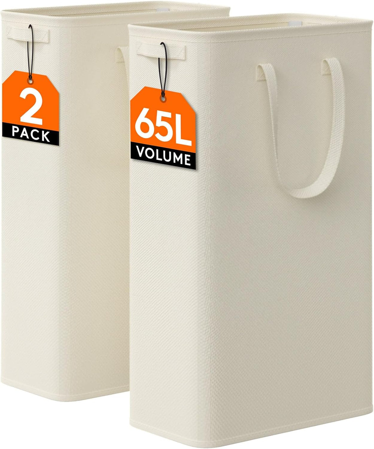 Lifewit 2 Pack Slim Laundry Hamper with Handles, 65L, White