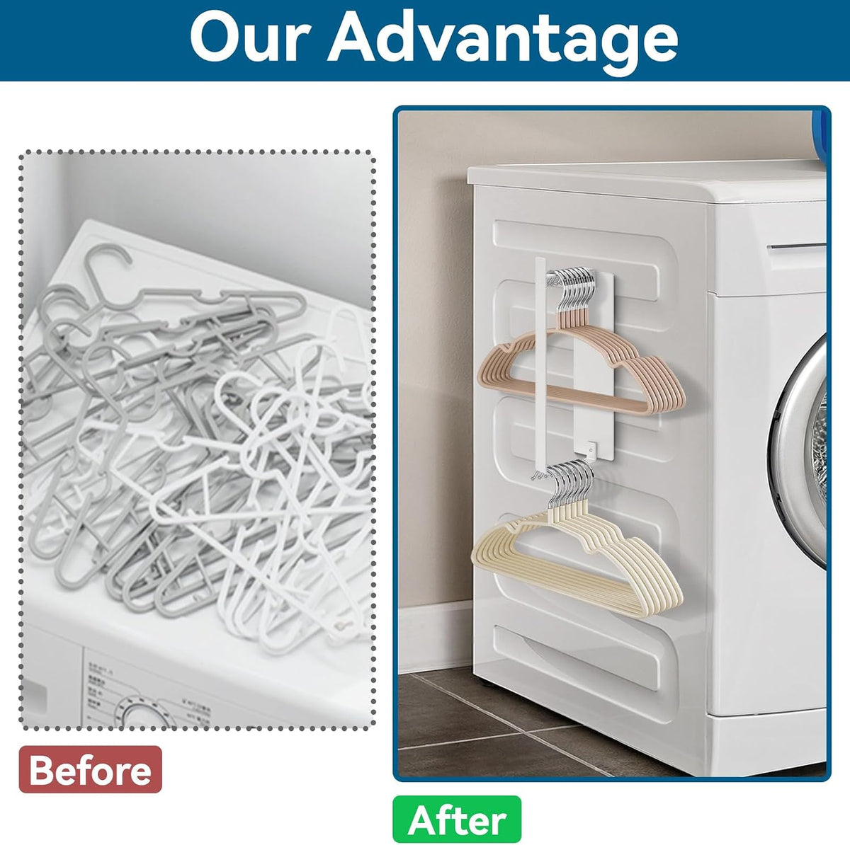 Magnetic Hanger Organizer, Strong Magnetic Hanger Holder for Laundry Room Washer, Capacity Upgrade Hangers Storage Stacker Holds up to 40 Metal Hangers White 1Pack