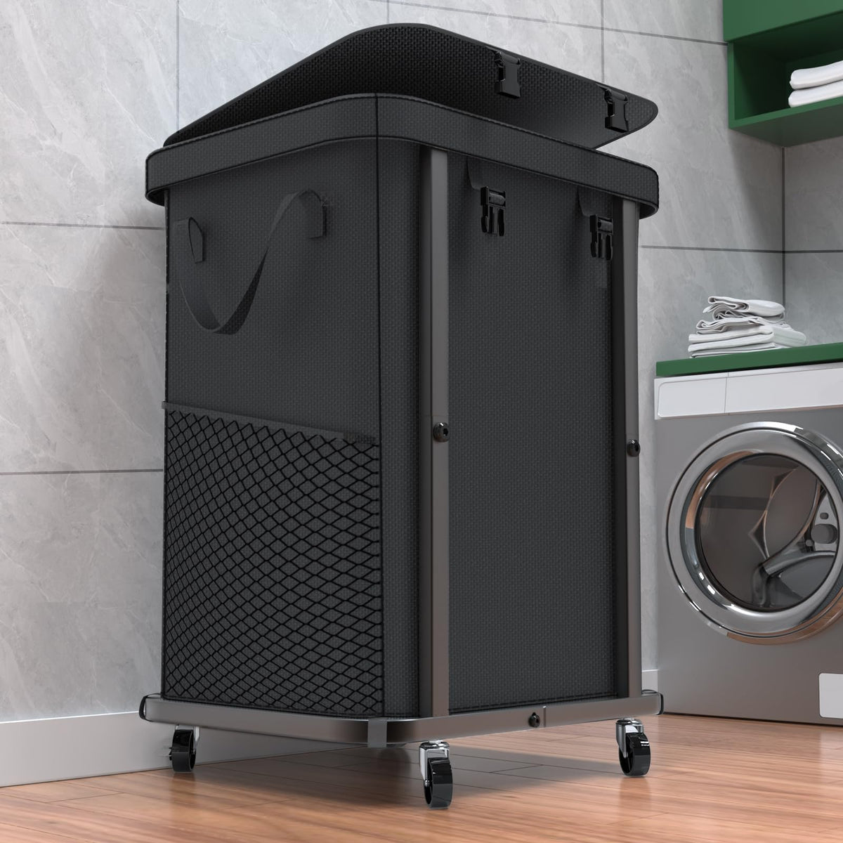 Laundry Hamper with Lid,150L Rolling Laundry Basket with Wheels,Grey