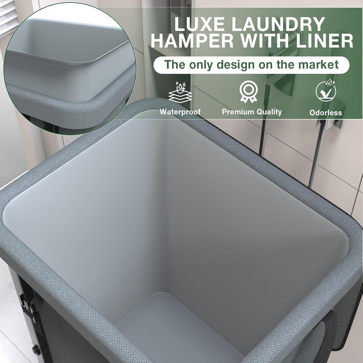 Laundry Hamper with Lid,150L Rolling Laundry Basket with Wheels,Grey