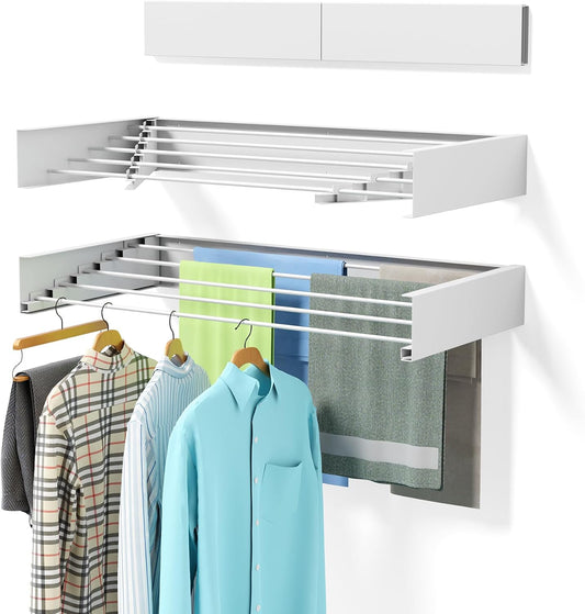 ZMBESUP 31.5" White Wall Mounted Drying Rack, Foldable with Template