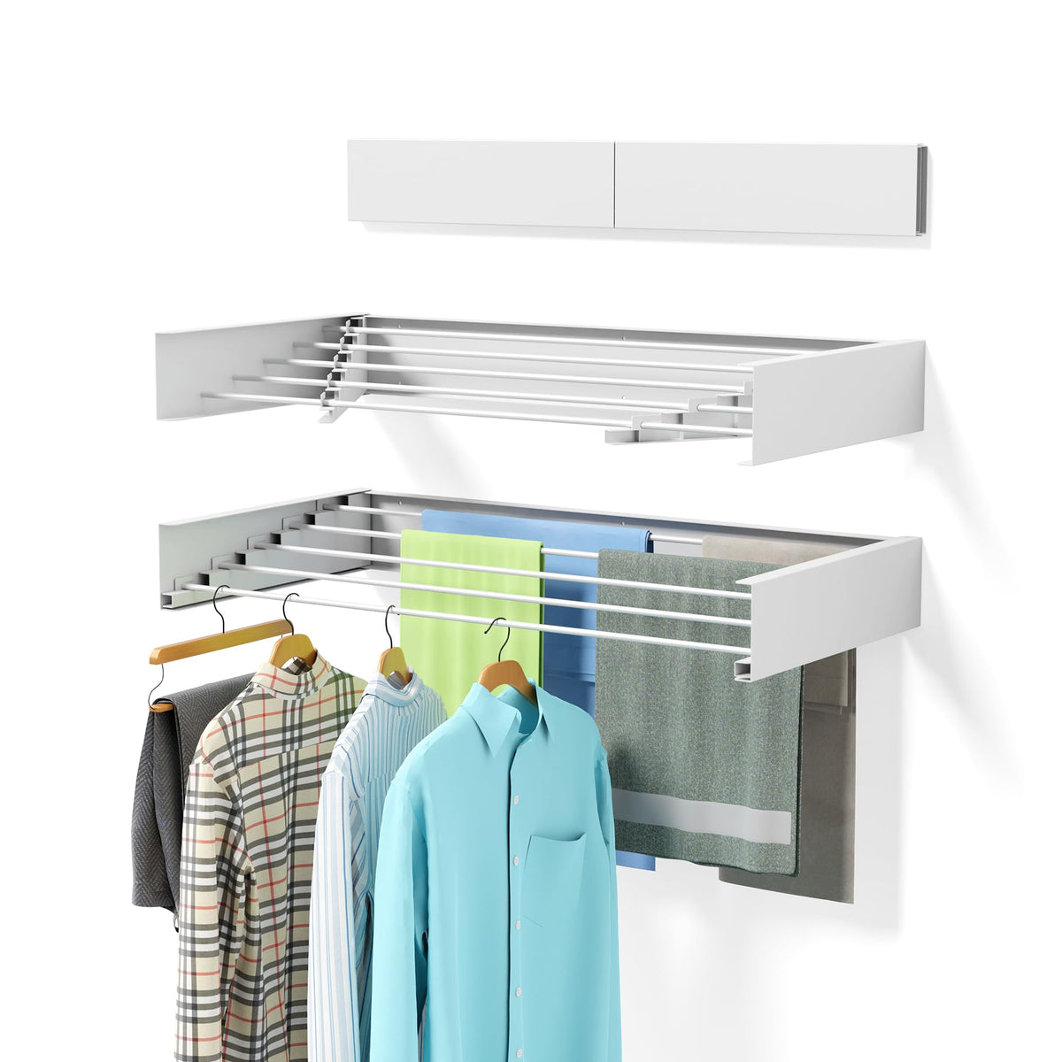 ZMBESUP 31.5" White Wall Mounted Drying Rack, Foldable with Template
