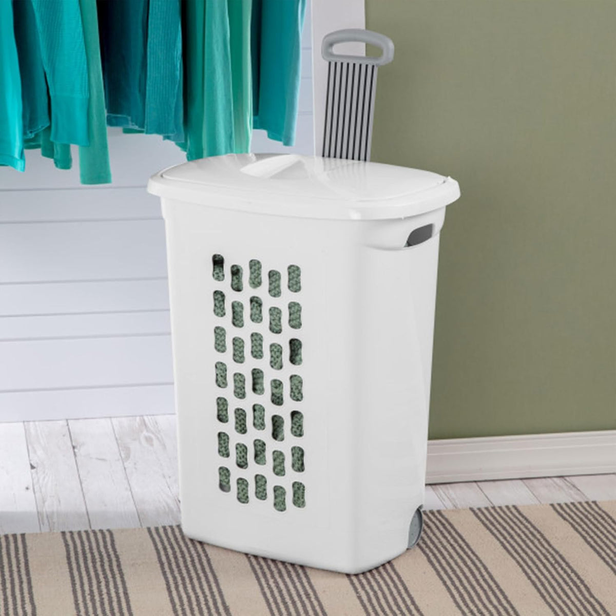 Sterilite Ultra Wheeled Hamper, Laundry Basket w/ Flip-Top Lid, 3-Pack, White