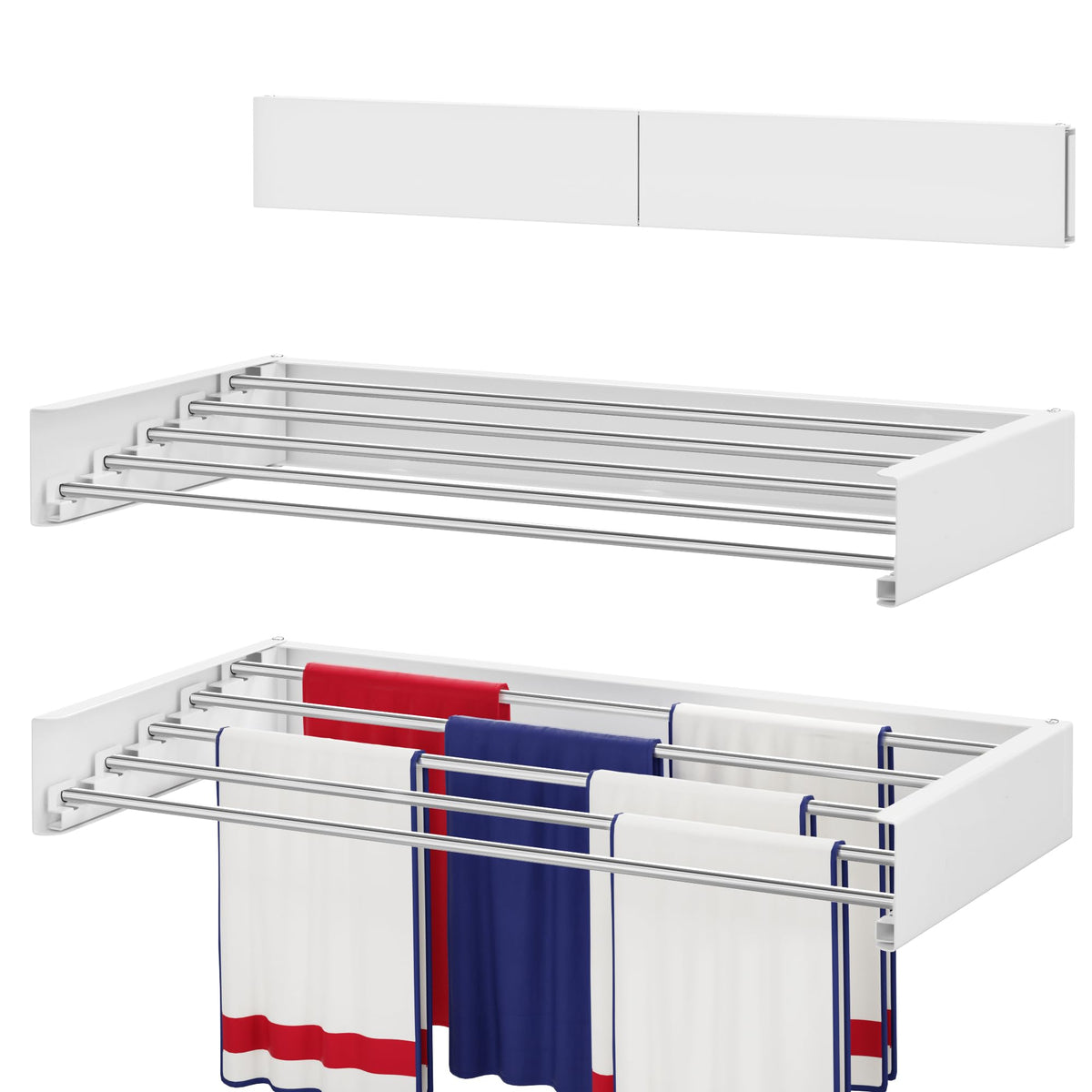 Wall Mounted Drying Rack 31.5", Foldable Laundry Drying Rack with Stainless Steel Rods, Retractable Laundry Space Saver for Indoor & Outdoor Use, Include Wall Template