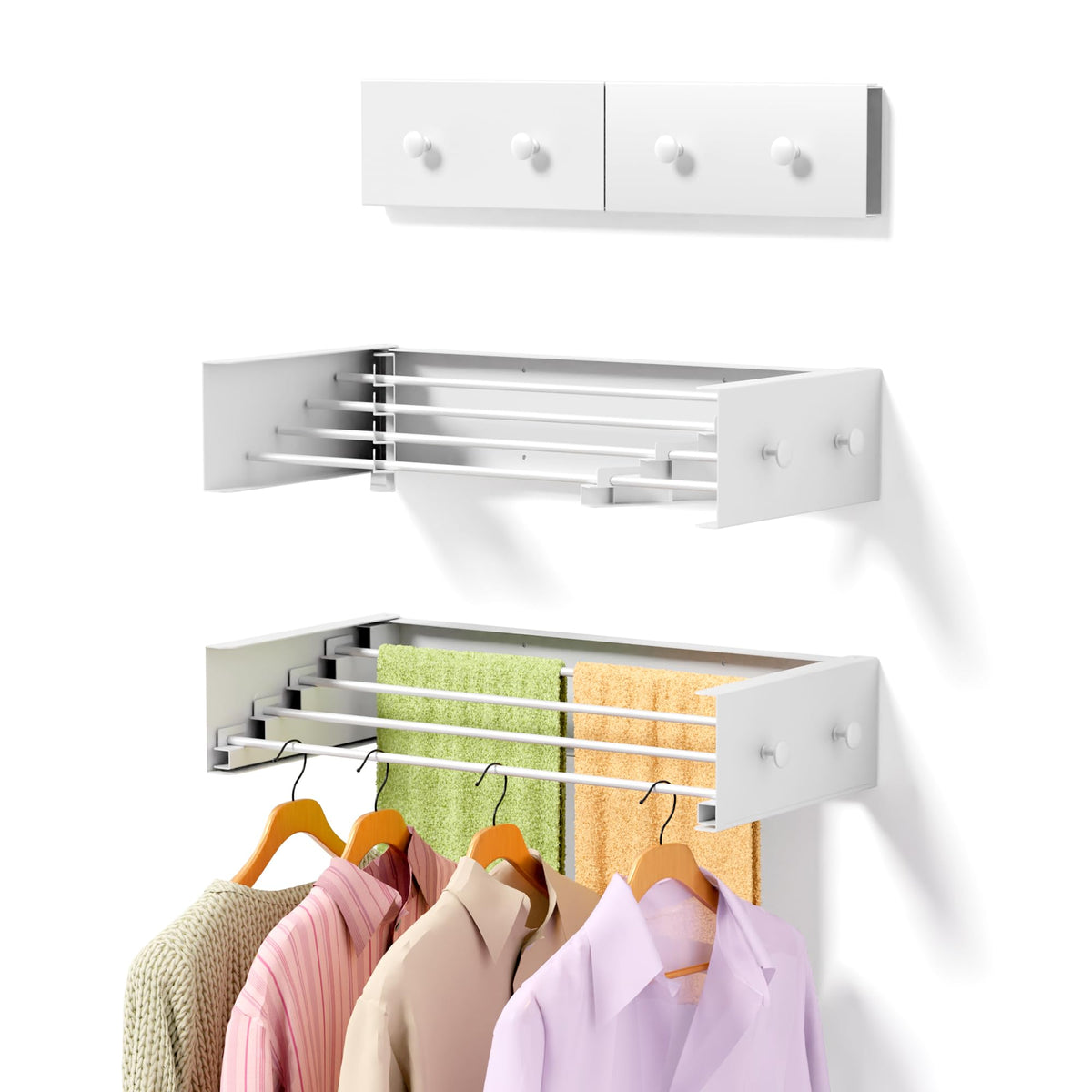 ZMBESUP 31.5" White Wall Mounted Drying Rack, Foldable with Template