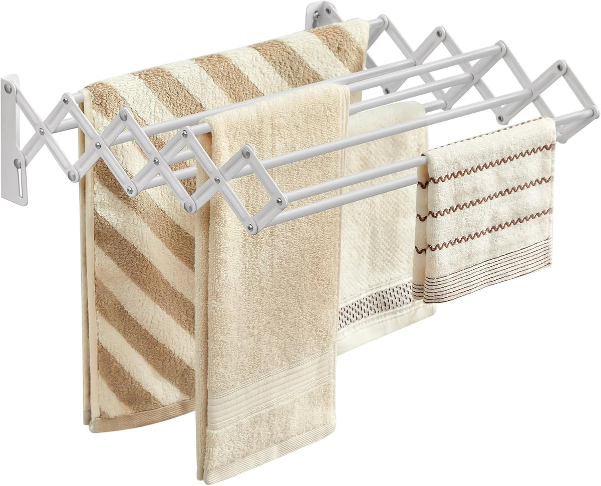 SONGMICS Clothes Drying Rack, Wall-Mounted, 9 Staggered Hanging Rods