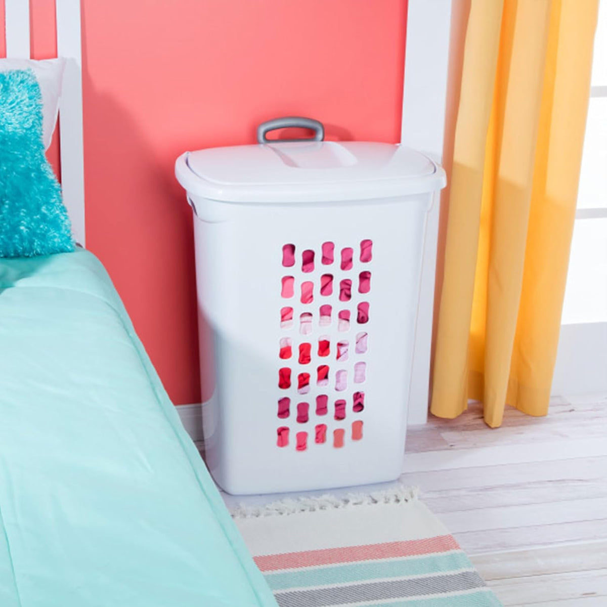 Sterilite Ultra Wheeled Hamper, Laundry Basket w/ Flip-Top Lid, 3-Pack, White