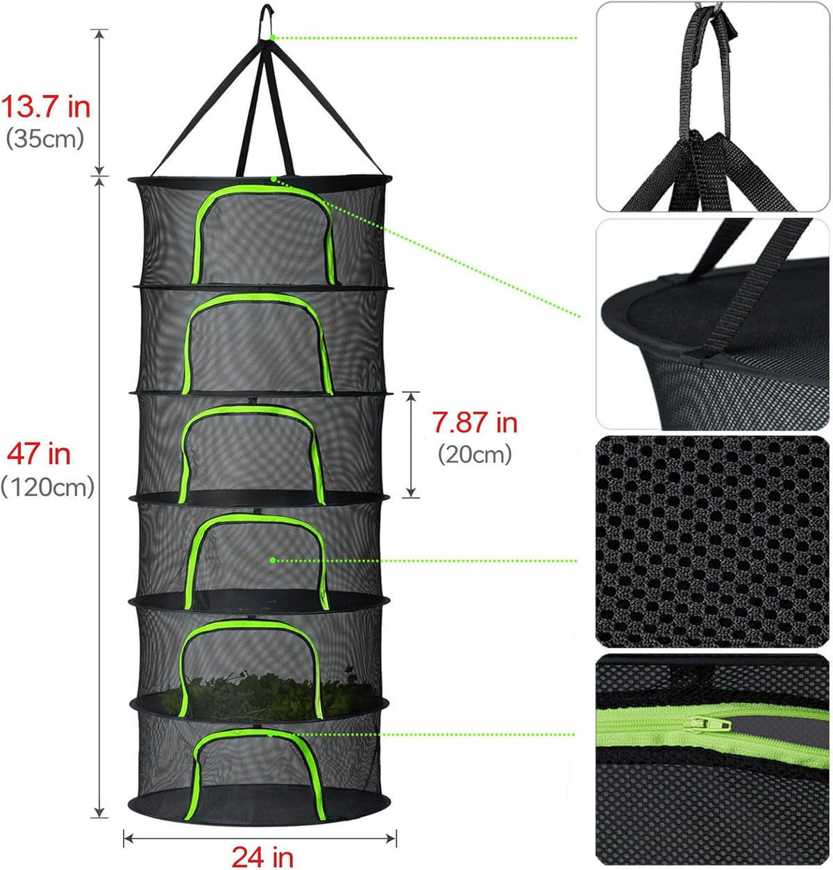 6 Layer Herb Drying Rack Foldable U-Shaped Double-Headed Zipper (23.62''W)