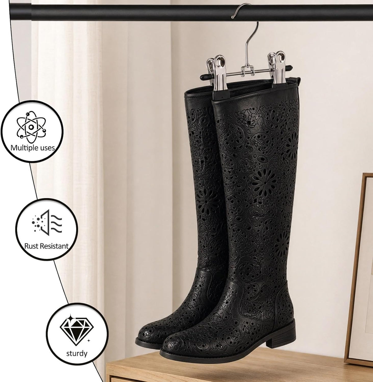 Adjustable Stainless Steel Shoe Rack Pants Folder Multi-Functional Portable Travel Laundry Washing Machine Rack Hooks Socks Clip Boot Hanger Set of 6 (6)