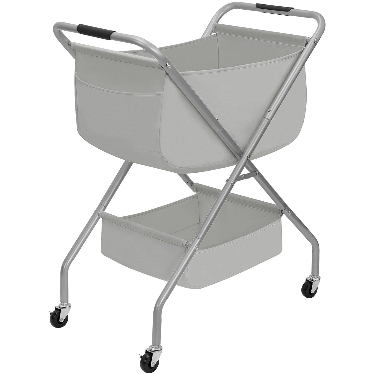 STORAGE MANIAC Collapsible Laundry Cart with Wheels 31.5"H Rolling Laundry Hamper Clothes Basket with Wheels, Canvas Liner Sturdy Steel Frame Folding for Small Narrow Space Easy Storage, Beige