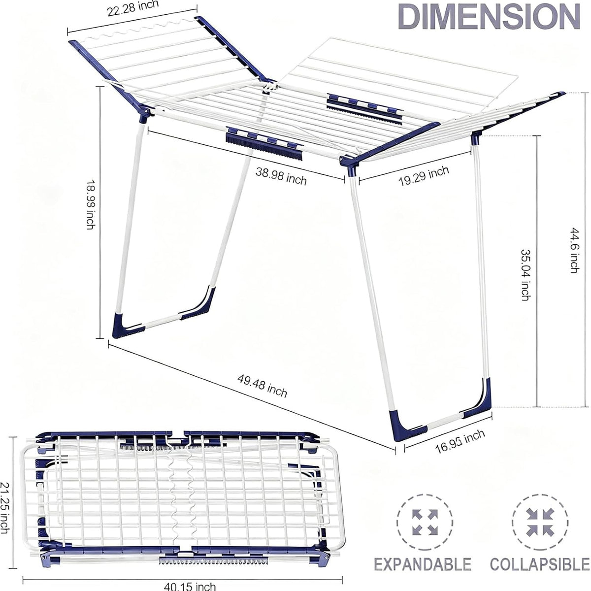 APEXCHASER Clothes Drying Rack, Drying Rack Large Space with 4 Wings