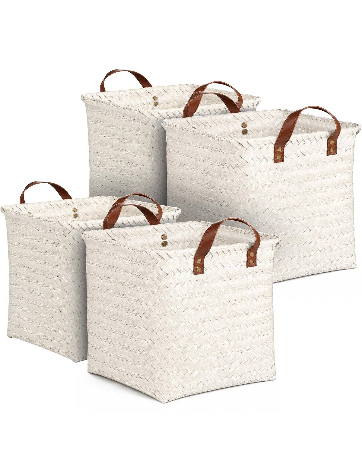 Wicker Storage Baskets, 4 Pack Woven Baskets for Shelves, Brown