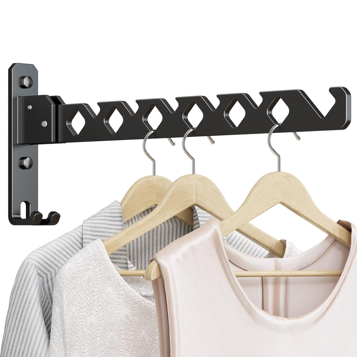 Wall Mounted Clothes Drying Rack, Wall Clothes Hanger Foldable, Laundry Hanger Hook for Bathroom, Wall Clothes Rack Indoor, Perfect for Small Spaces, Matte Black