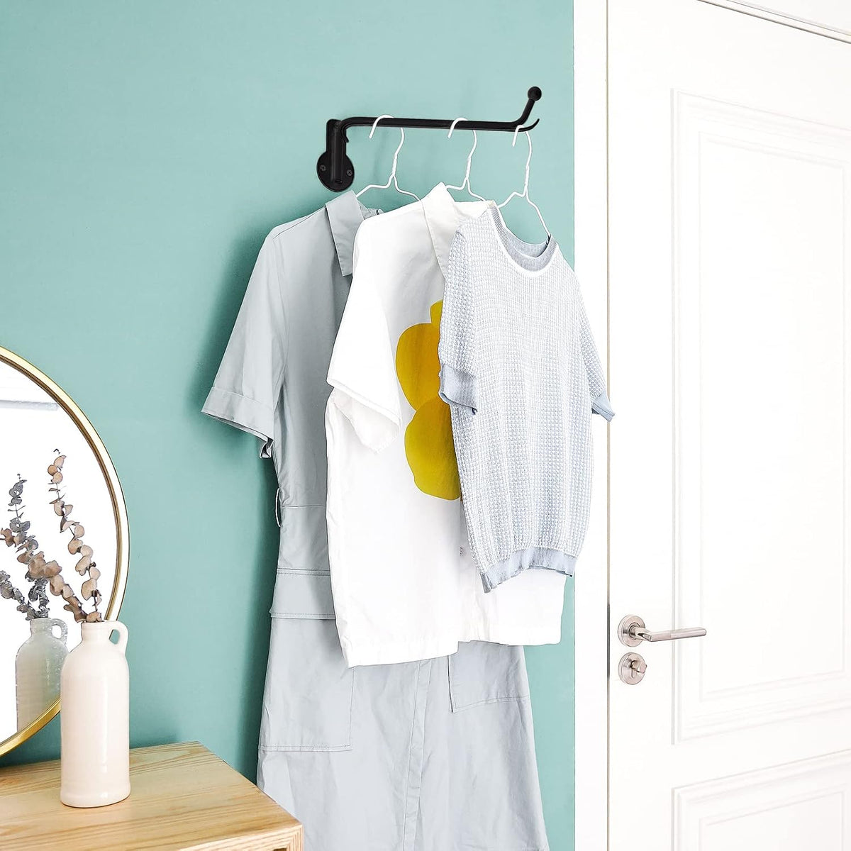 Mkono Wall Mounted Drying Rack Laundry Hook with Swing Arm Valet Rod 2 Pack