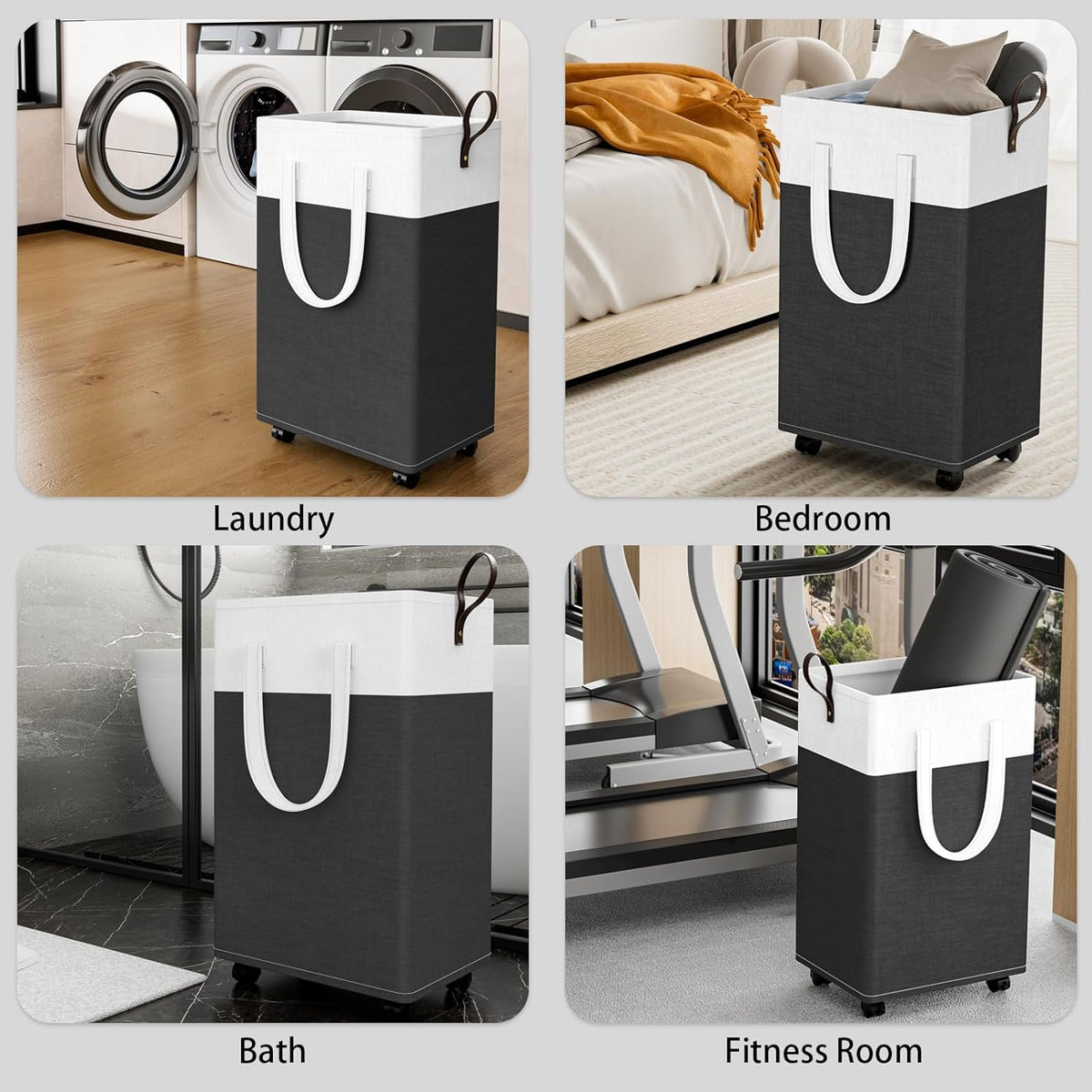 HomeHacks 75L Rolling Laundry Basket with 4 Wheels Collapsible Gray
