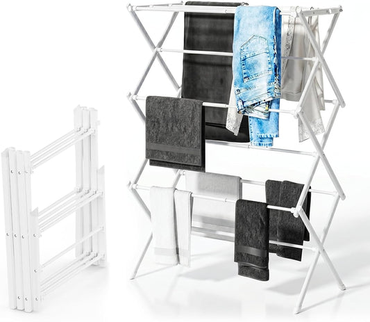 3-Tier Foldable Clothes Drying Rack Adjustable (15.75in-29in W), Laundry Drying Rack Collapsible Easy Assembly, Small Folding Portable Air Dryer for Laundry Indoor Outdoor 40"x29"x13"