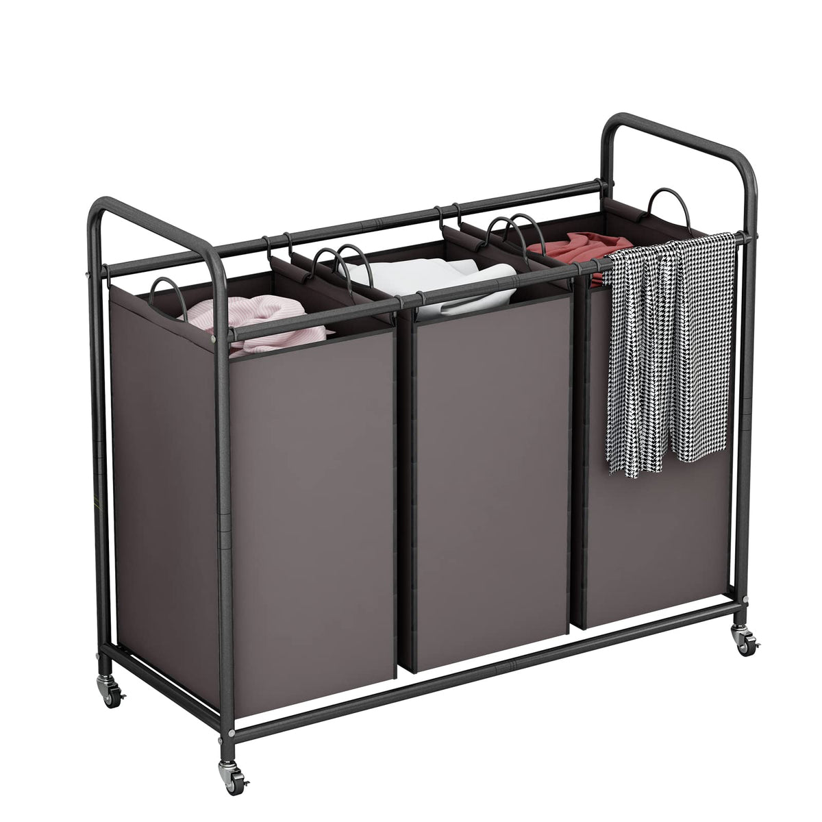 LINZINAR 3 Section Laundry Hamper, Black Laundry Basket 135L Laundry Sorter