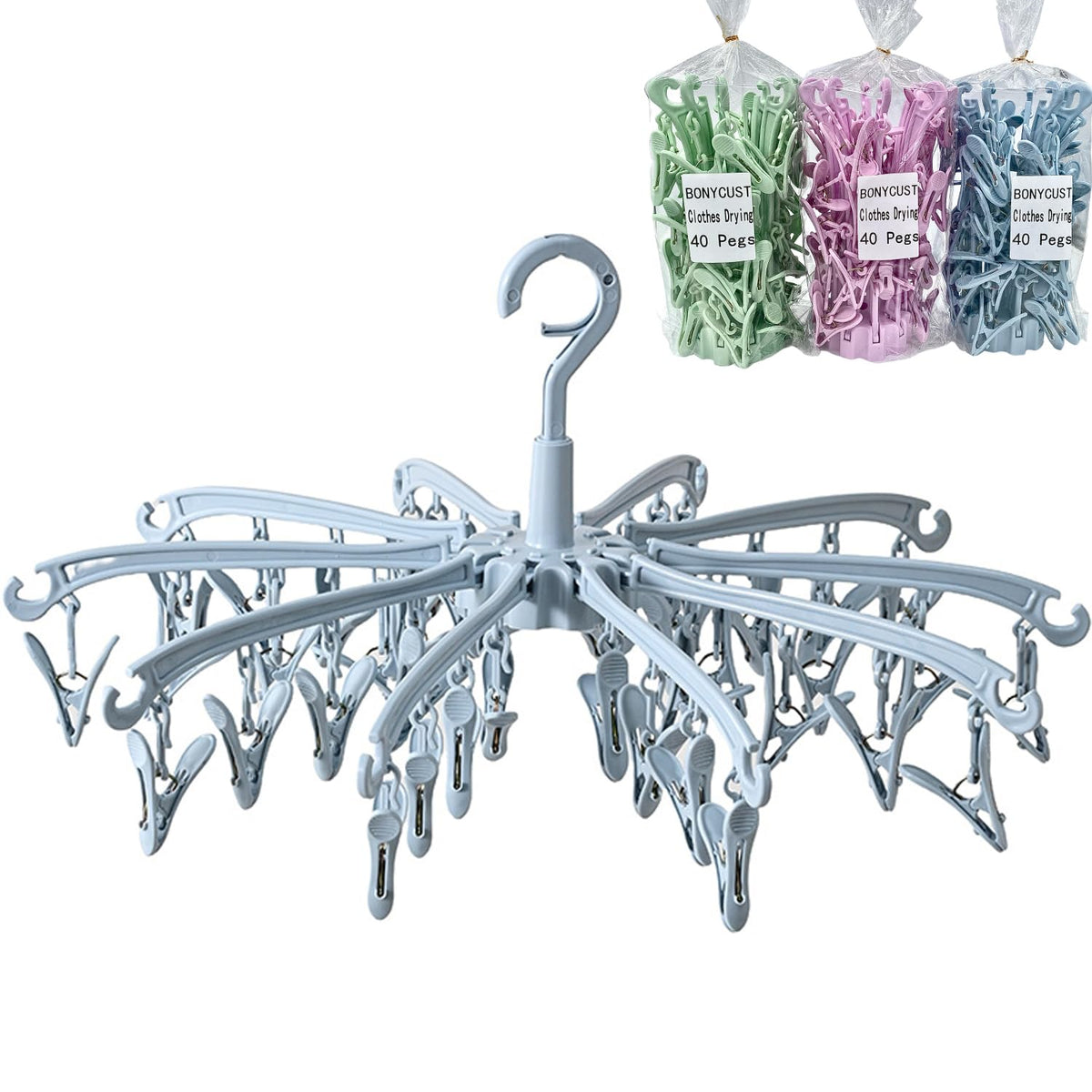 Foldable Drying Rack with 24 Clips for Drying Socks Lingerie Baby Clothes Drying Towels Rotatable Sock Drying Rack