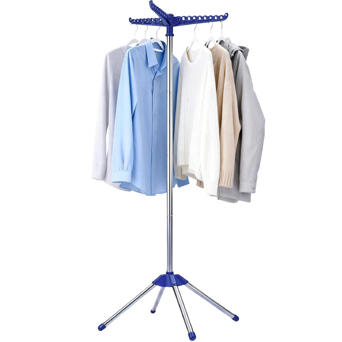Beaudaily Clothes Drying Rack, Foldable Laundry Drying Rack, Indoor 59-Inch Drying Rack Clothing with 3 Rotatable Arms, Stainless Steel, Holds 27 Pieces, Space Saving, Portable, White and Silver