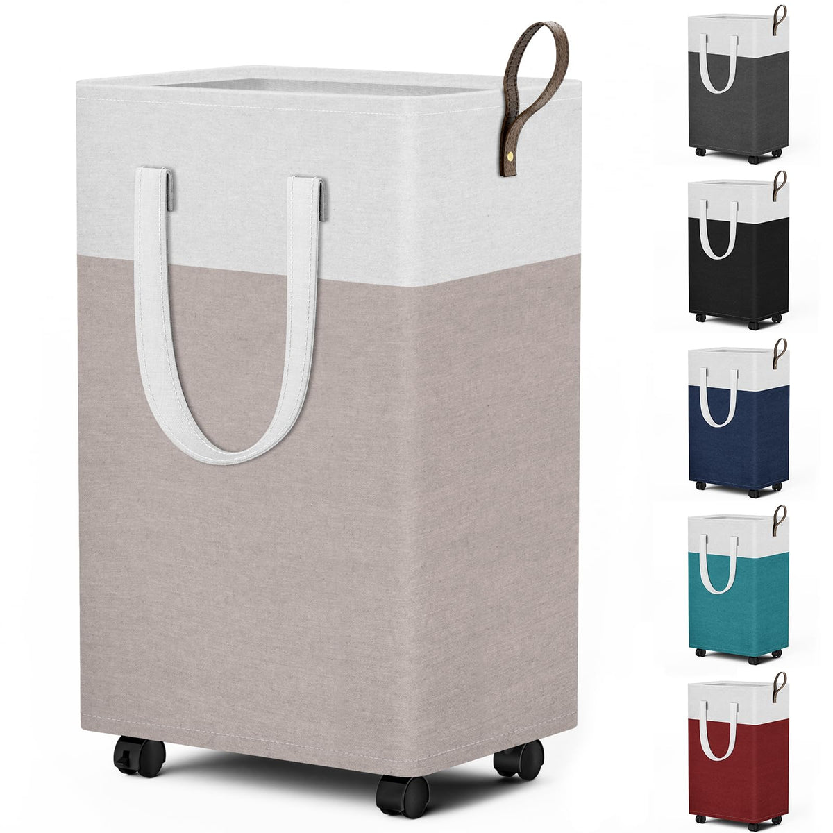 HomeHacks 75L Rolling Laundry Basket with 4 Wheels Collapsible Gray