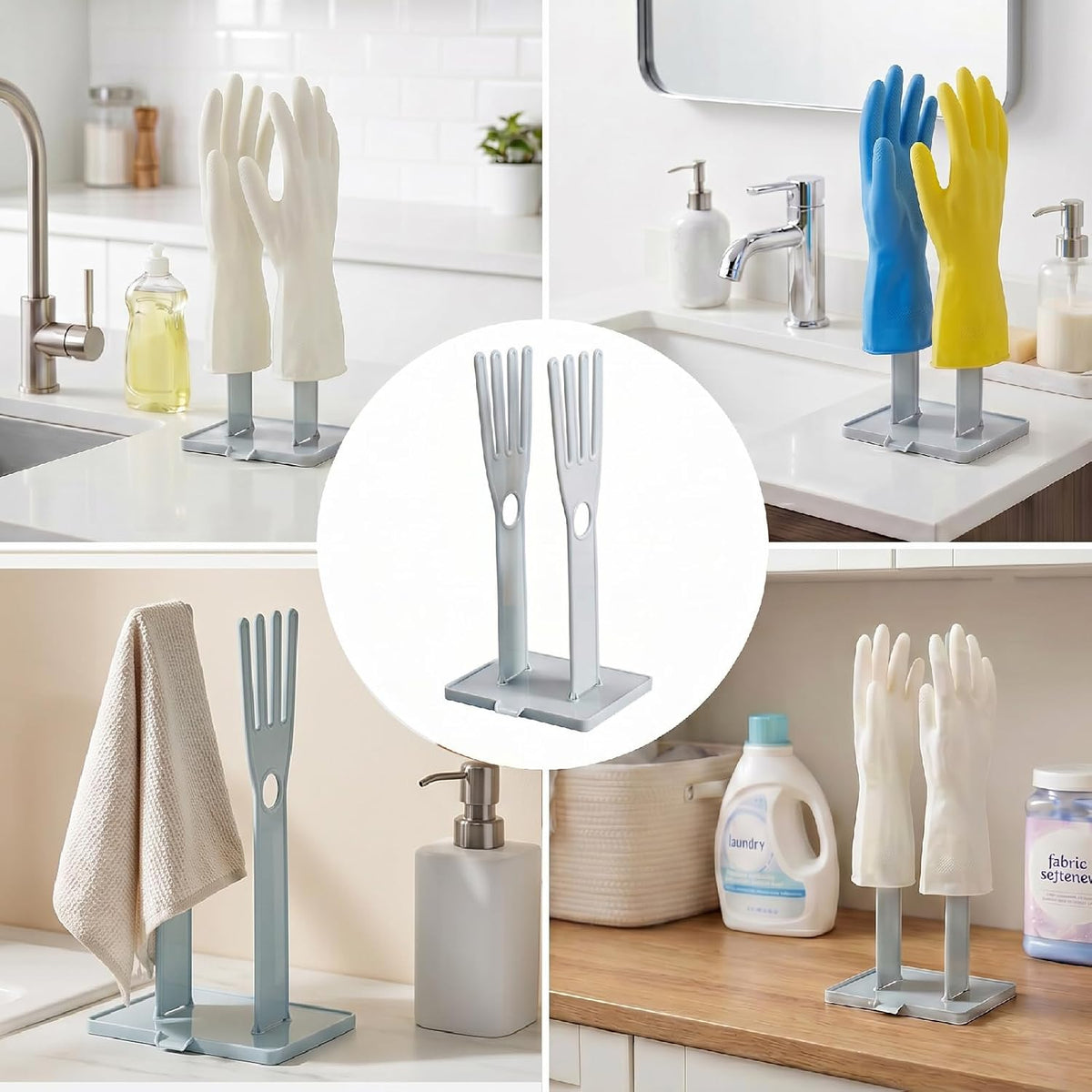 Kitchen Gloves Holder, Reusable Plastic Glove Drying Rack, Rubber Mitten Dryer Dish Glove Holder Stand for Sink, Towel Hanger for Rags Sponge Food Bag Organizer
