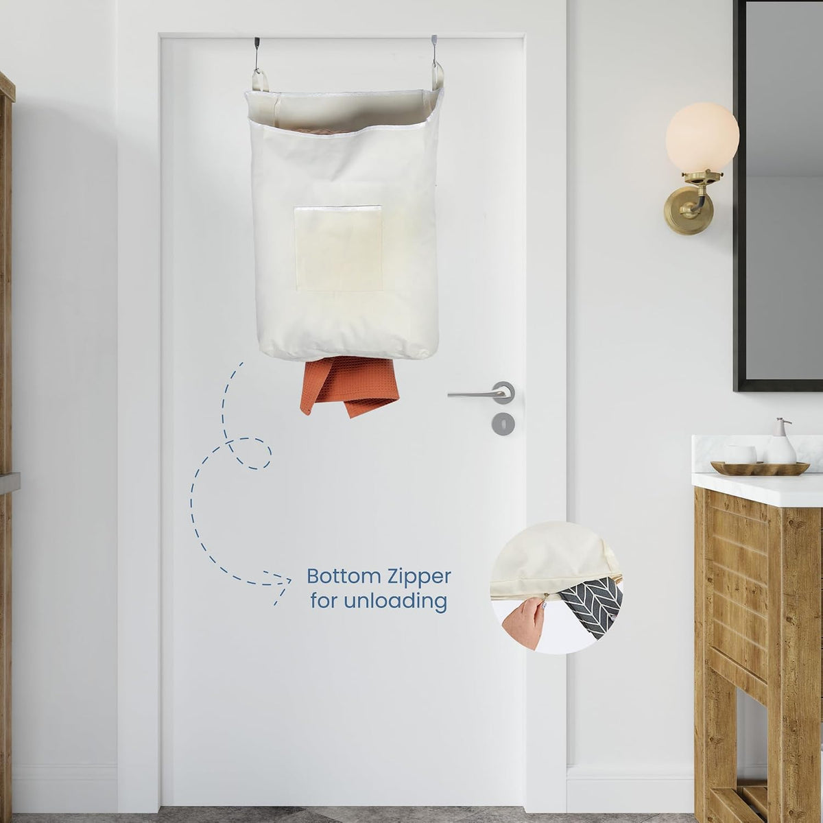 TFLC Over the Door Hanging Laundry hamper bag, 18x4.75x28", Beige-L