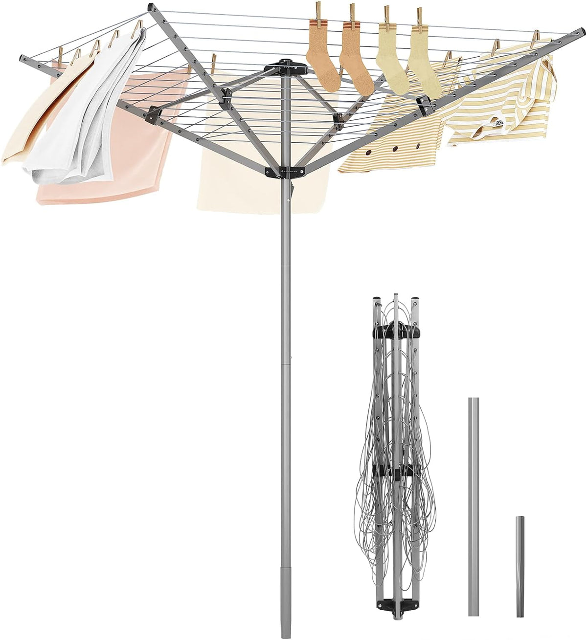 APEXCHASER Outdoor Clothes Drying Rack, 4-arm Umbrella Clothesline, 72.8" H