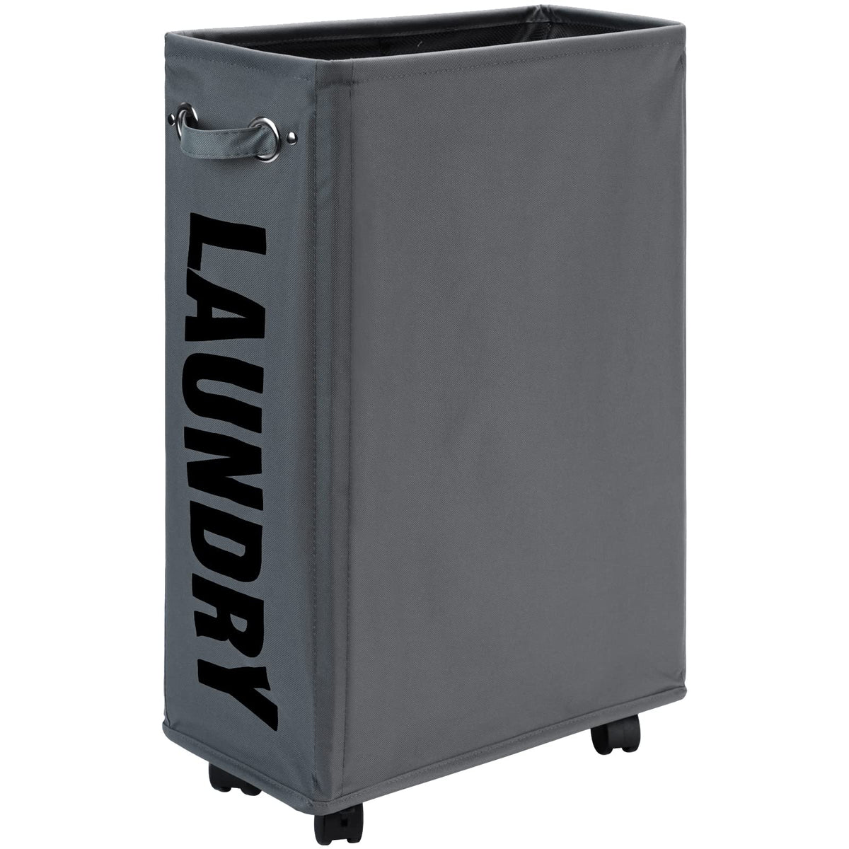 DOKEHOM 52L Slim Rolling Laundry Basket Hamper, Narrow on Wheels, Grey