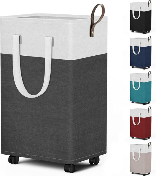 HomeHacks 75L Rolling Laundry Basket with 4 Wheels Collapsible Gray