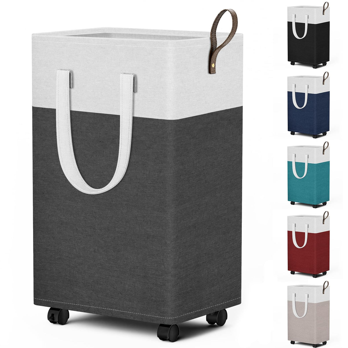 HomeHacks 75L Rolling Laundry Basket with 4 Wheels Collapsible Gray
