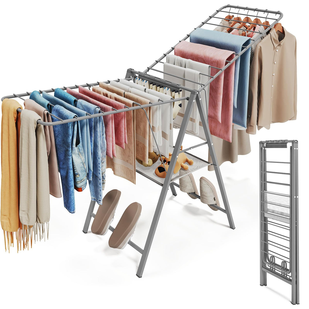 APEXCHASER Clothes Drying Rack, 67.7" L Height Adjustable, Foldable, White