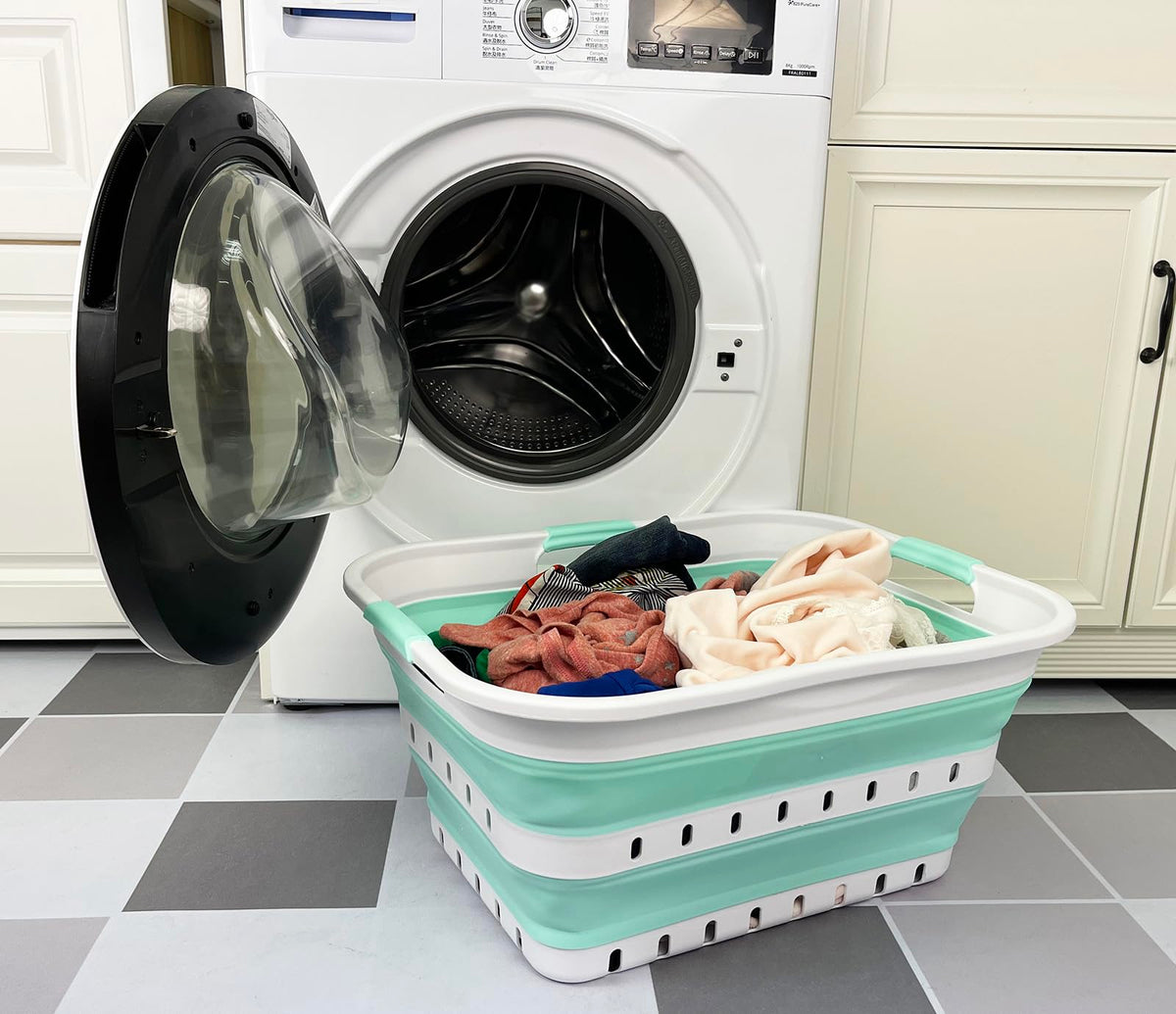 SAMMART 42L (11 gallon) Collapsible Plastic Laundry Basket - Foldable Pop Up Storage Container/Organizer - Space Saving Hamper/Basket (1, White/Dark Grey)