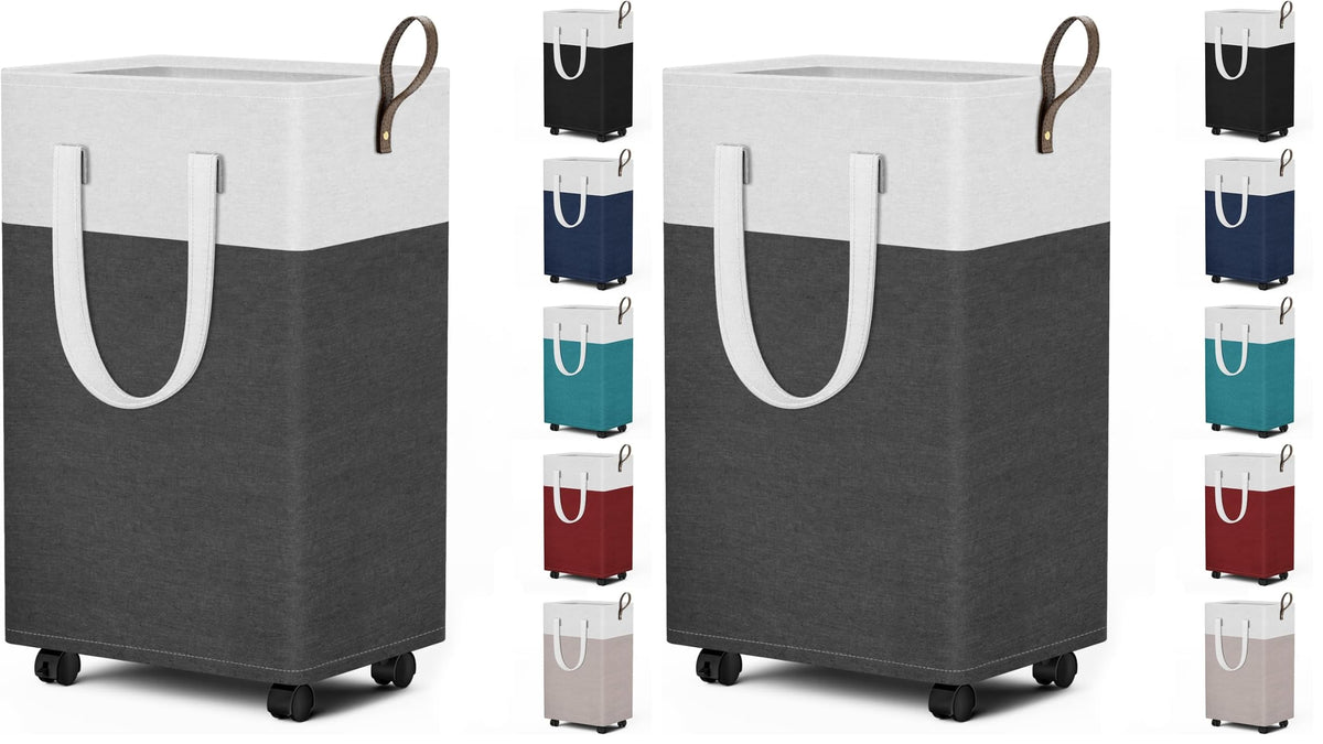 HomeHacks 75L Rolling Laundry Basket with 4 Wheels Collapsible Gray