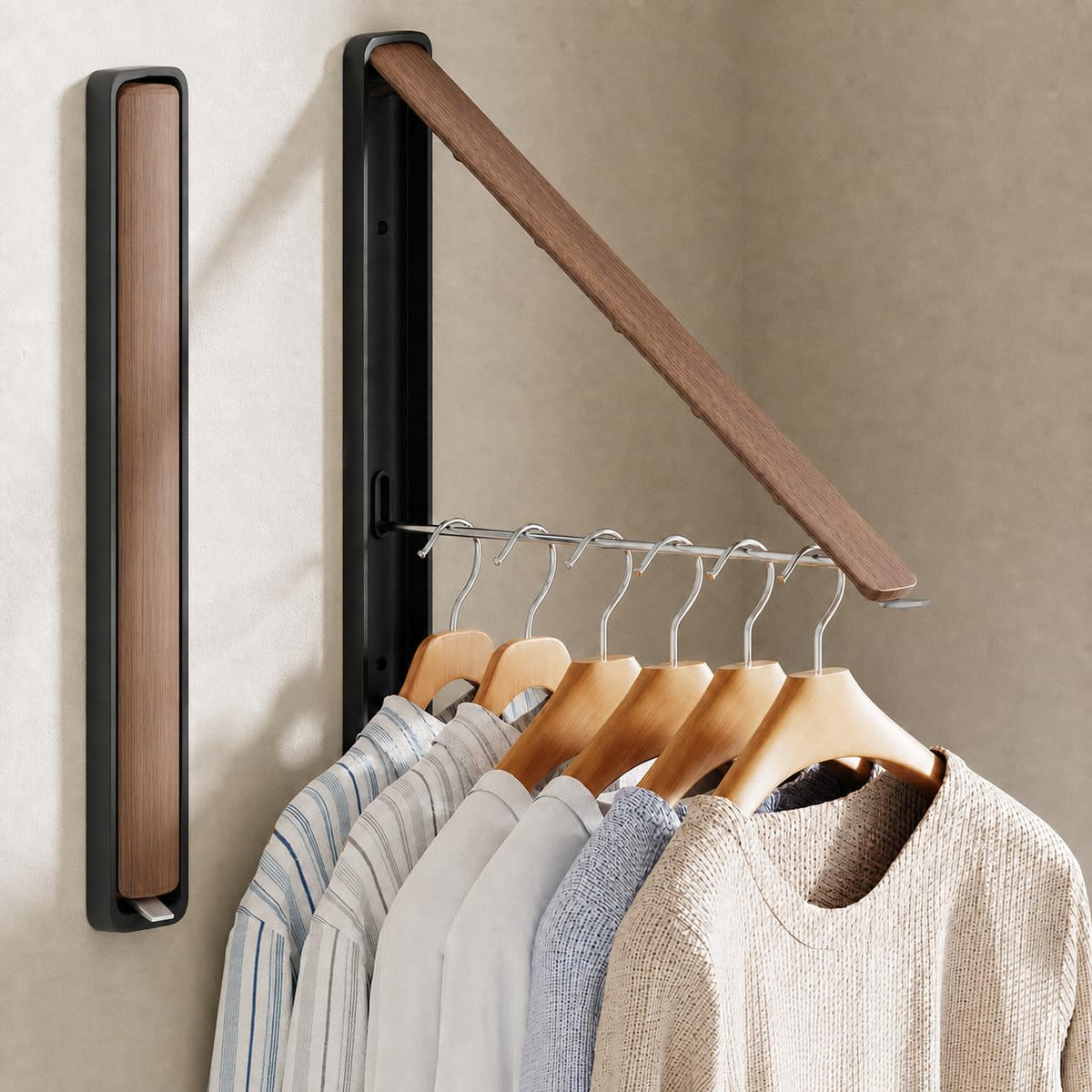 Clothes Drying Rack, Laundry Room Wall Mounted Retractable Clothes Hanger Drying Rack, Laundry Clothing Drying Rack Folding Indoor or Outdoor, Easy Installation Aluminium Dryer, 1pcs(White)