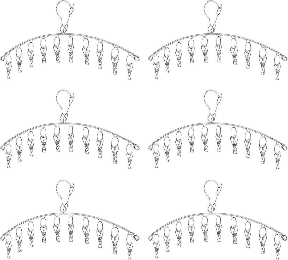Seropy Clothes Hanger with 10 Clips Laundry Drying Rack 6 Pack, Clothes Drying Rack Stainless Steel Sock Hangers Windproof Clip and Drip Hanger for Drying Socks, Bras, Towel, Underwear, Baby Clothes
