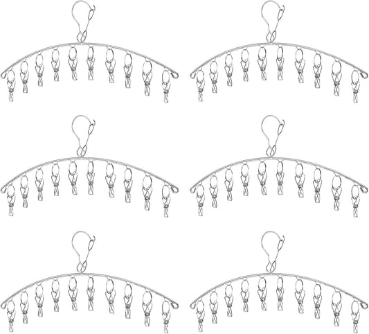 Seropy Clothes Hanger with 10 Clips Laundry Drying Rack 6 Pack, Clothes Drying Rack Stainless Steel Sock Hangers Windproof Clip and Drip Hanger for Drying Socks, Bras, Towel, Underwear, Baby Clothes