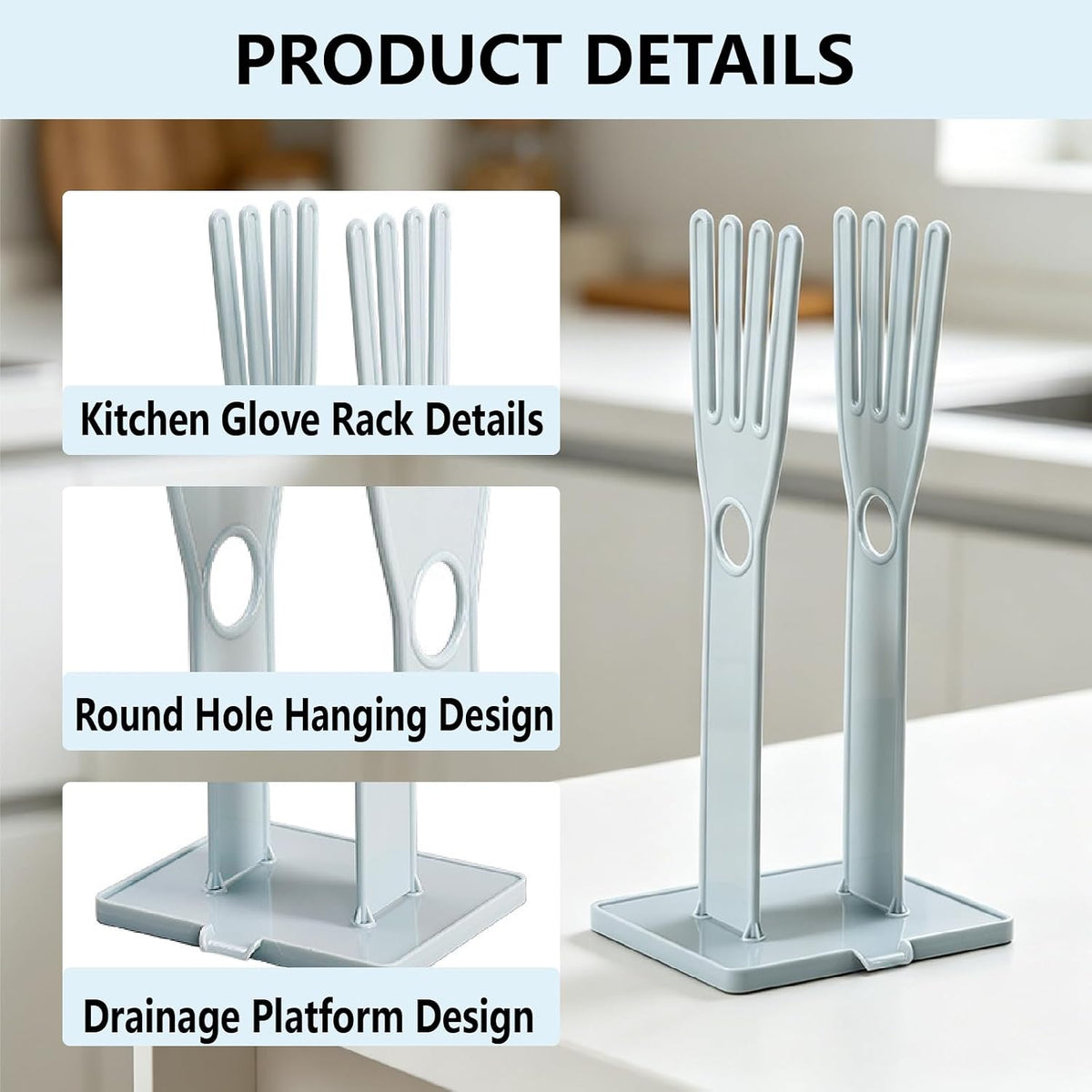 Kitchen Gloves Holder, Reusable Plastic Glove Drying Rack, Rubber Mitten Dryer Dish Glove Holder Stand for Sink, Towel Hanger for Rags Sponge Food Bag Organizer