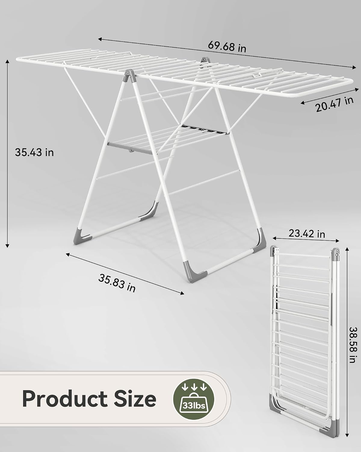 APEXCHASER 2-Tier Gullwing Clothes Drying Rack, 28-Rod Foldable, Adjustable
