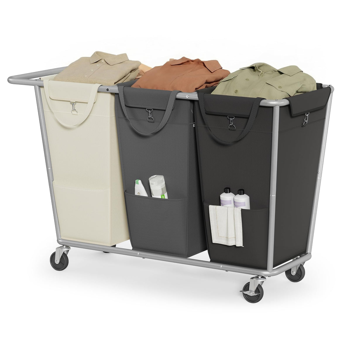 SONGMICS 3-Section Laundry Basket with Wheels, 76.6 Gallons (290 L) Hamper